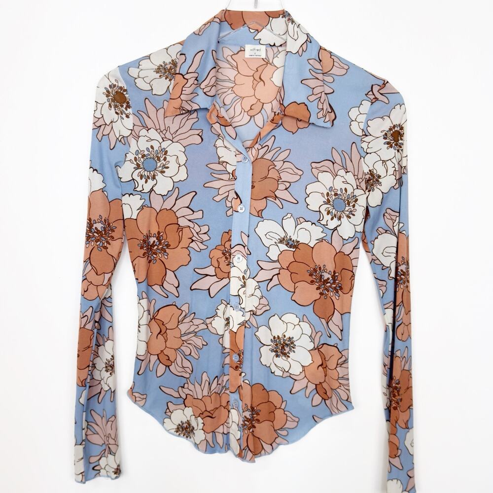 Aritzia  Wilfred  Pose Hip Longsleeve Mesh Floral Button Up Top S